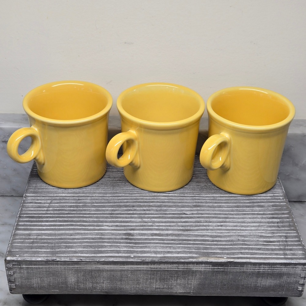 Vintage Fiesta Yellow Ceramic Coffee Mugs Ring Handle Sunflower Yellow, Set of 3